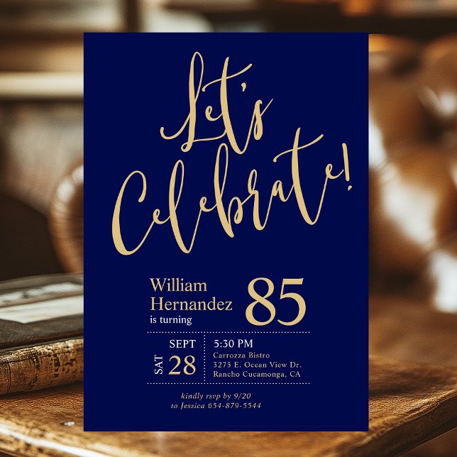 Invitation 85e anniversaire Célébrons l'or bleu marine (Créateur téléchargé)