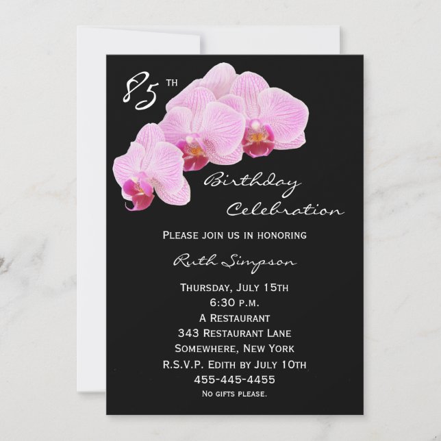 Invitation 85e anniversaire de fête Orchidées (Devant)