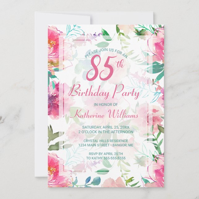 Invitation 85e anniversaire du Tropical Floral Peony Party (Devant)