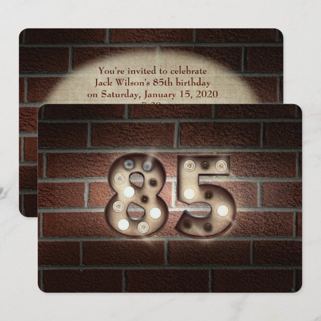 Invitation 85e anniversaire Fête-marquee lumières sur brique (Devant / Derrière)