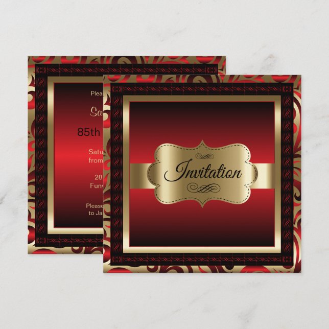 Invitation 85e anniversaire| Métallure rouge et or (Devant / Derrière)