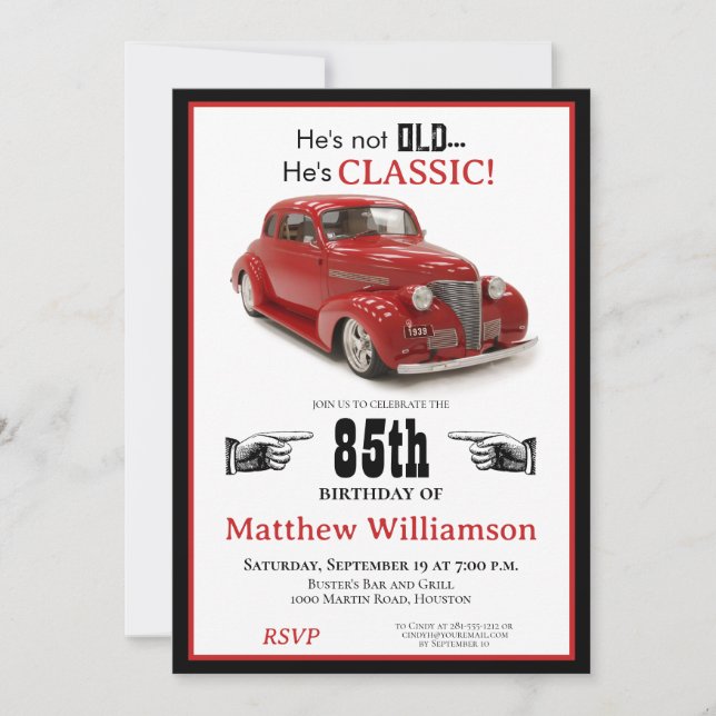 Invitation 85e anniversaire pas vieux mais classique rouge 19 (Devant)
