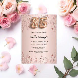 Invitation 85e anniversaire rose étoiles rose or