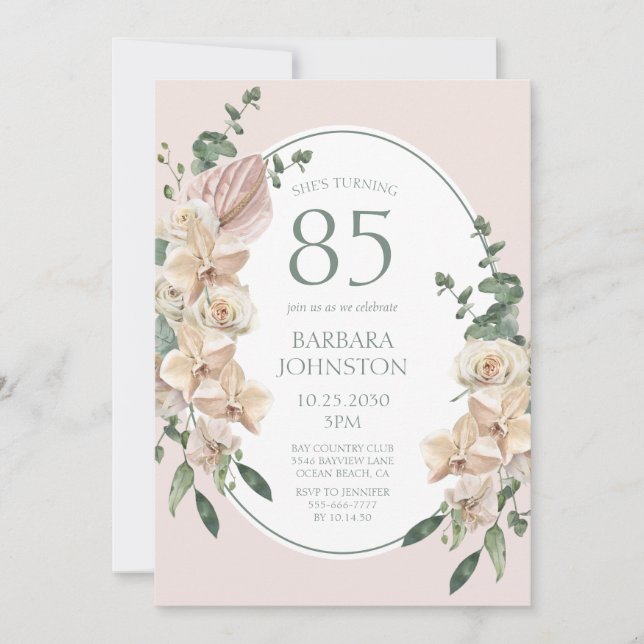 Invitation 85e anniversaire Tropical Floral (Devant)