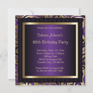 Invitation 85e fête d'anniversaire en Motif violet et or