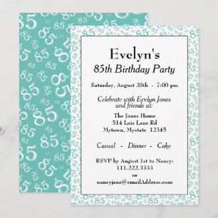 Invitation 85e fête d'anniversaire Turquoise et blanc Motif n
