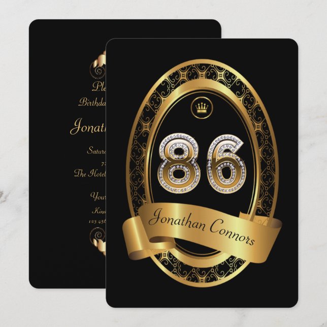 Invitation 86e anniversaire, homme de fête, couleur élégante (Devant / Derrière)