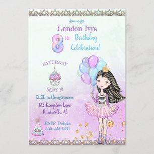 Invitation 8 Anniversaire Princesse Cupcake Ballons