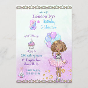 Invitation 8e anniversaire fille princesse africaine américai