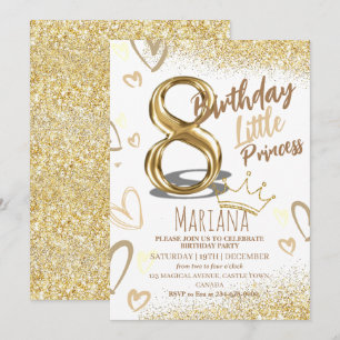 Invitation 8e anniversaire Heard Gold Glitter Glamour Party