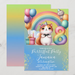 Invitation 8e anniversaire Kitten Rainbow Party