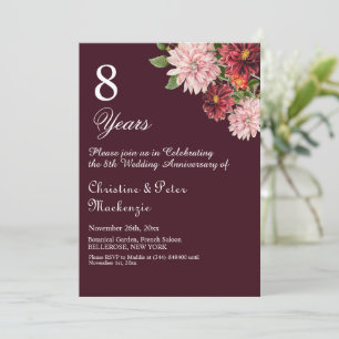 Invitation 8e anniversaire Mariage de bronze Bourgogne Floral