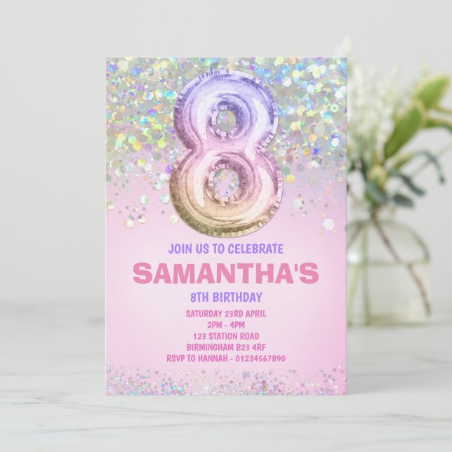 Invitation 8e anniversaire, Parties scintillant arc-en-ciel A (Debout devant)