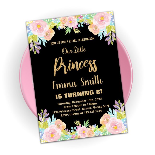 Invitation 8e Parties scintillant Florale Princesse Invitatio (Créateur téléchargé)