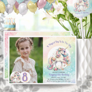 Invitation 8ème Huitième Fête Licorne Pastel Fête Arc-en-ciel