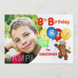 Invitation 8ème Ours de nounours royal de fête d'anniversaire