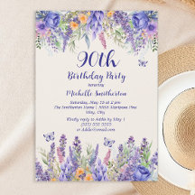 Invitation 90 ans Fête de Jardin Floral Lilas Viol