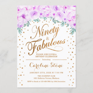 Invitation 90 Fabuleux fête d'anniversaire - Blanc Gold viole