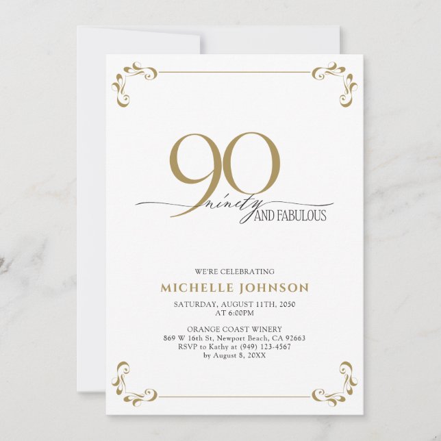 Invitation 90 & Fabuleux Noir Blanc & Or Anniversaire (Devant)