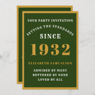 Invitation 90e anniversaire 1932 Elégant Green Gold Nom Age