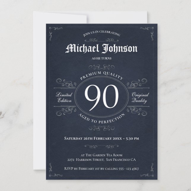 Invitation 90e anniversaire Age à la perfection Marine Argent (Devant)