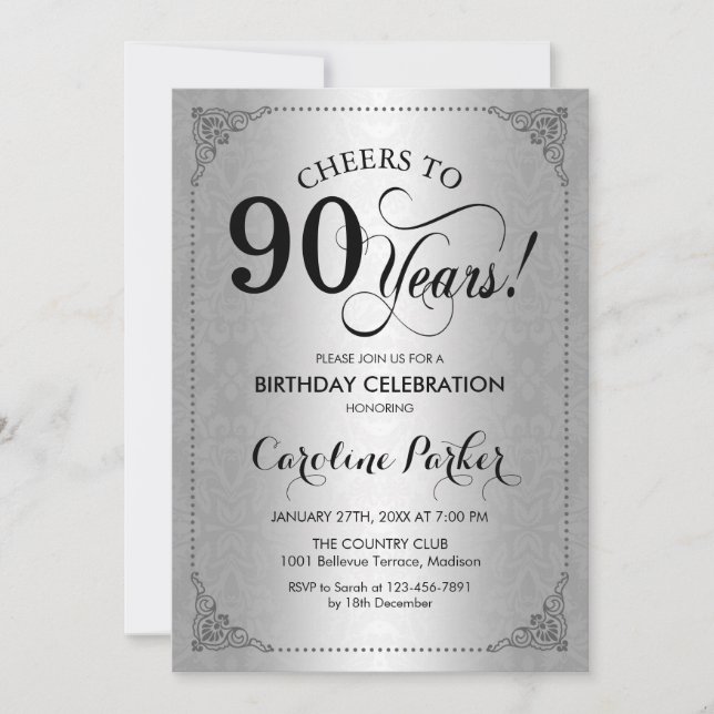 Invitation 90e anniversaire - Argent Damask (Devant)