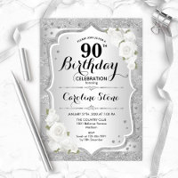 90e anniversaire - Argent rayures Roses blanches