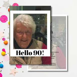 Invitation 90e anniversaire cadre photo moderne chic