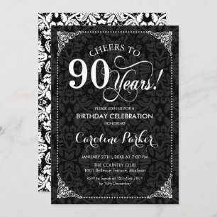 Invitation 90e anniversaire - Damas noir et blanc