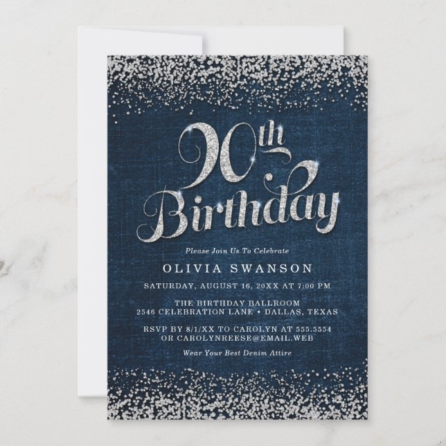 Invitation 90e anniversaire de fête Denim & Diamonds Invitati (Devant)