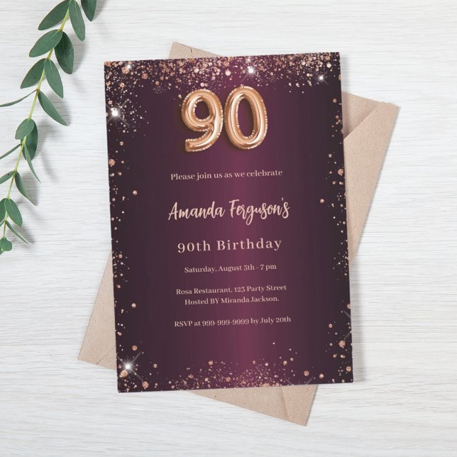 Invitation 90e anniversaire de la Bourgogne or rose (Créateur téléchargé)