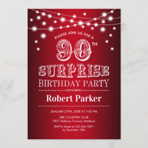Invitation 90e anniversaire de surprise - Noir Rouge Blanc