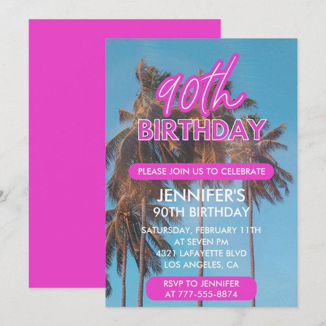 Invitation 90e anniversaire d'invitation Summer Tropical Palm (Devant / Derrière)