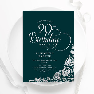 Invitation 90e anniversaire Elégant Emerald Green Roses d'arg