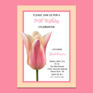 Invitation 90e Anniversaire Élégante Fête Florale Tulipe