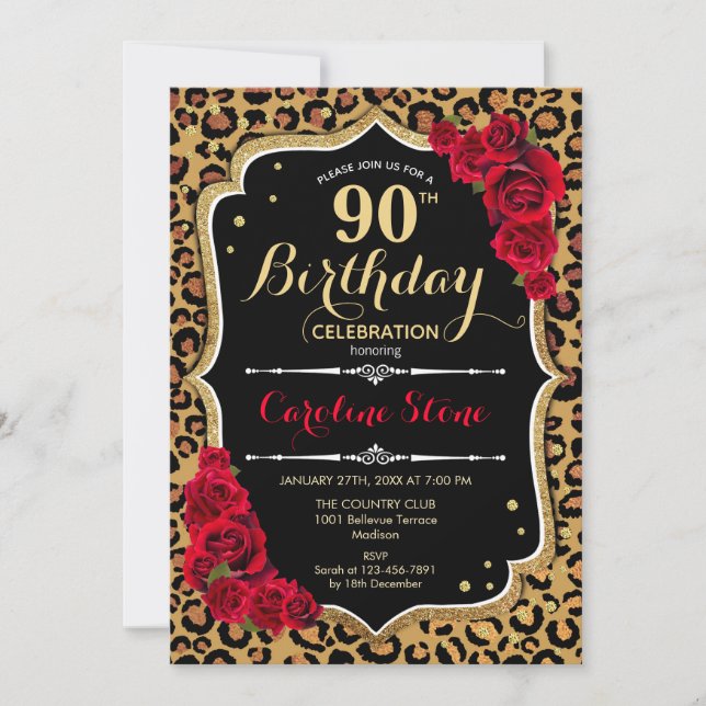 Invitation 90e anniversaire - Empreinte de léopard de Red Ros (Devant)