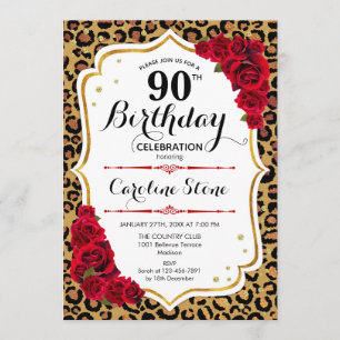 Invitation 90e anniversaire - Empreinte de léopard d'or rouge