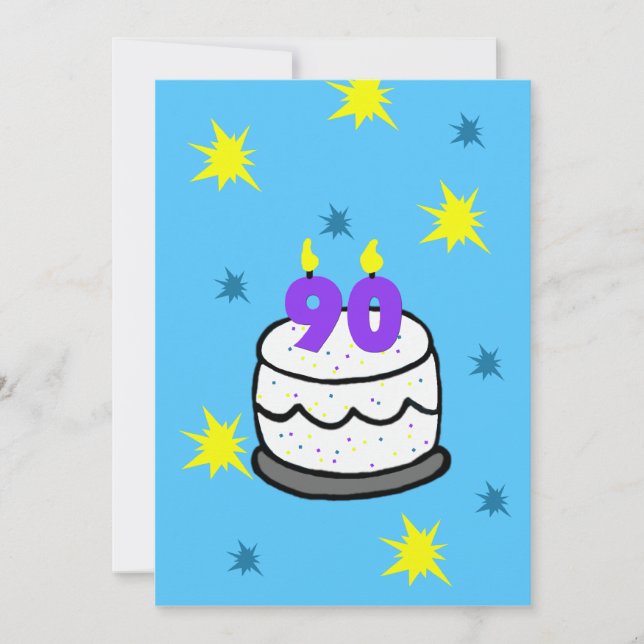 Invitation 90e anniversaire fêté gâteau et 90 bougie (Devant)