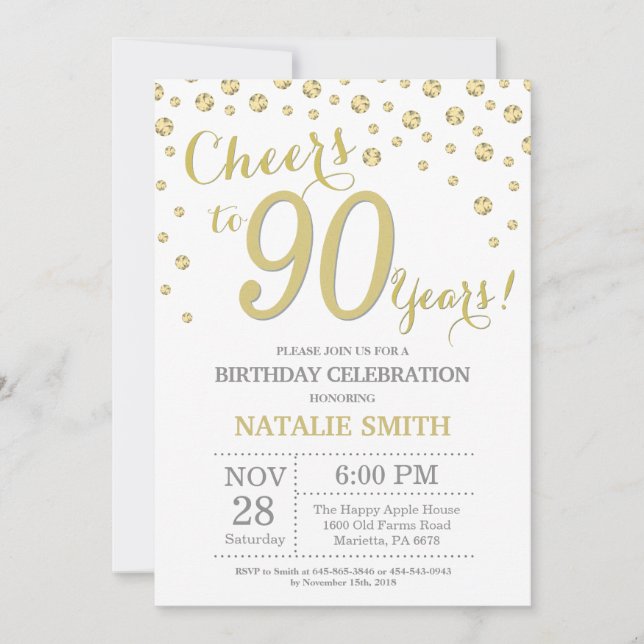 Invitation 90e anniversaire Gold Parties scintillant Diamond  (Devant)