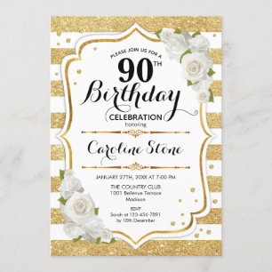 Invitation 90e anniversaire - Gold White Stripes Rose