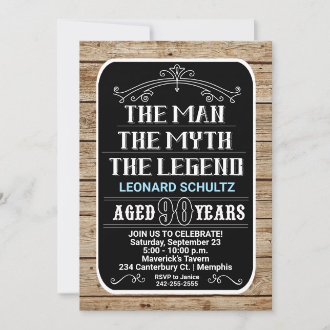 Invitation 90e anniversaire L'homme Le mythe La légende 90 an (Devant)