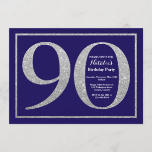 Invitation 90e anniversaire Marine Parties scintillant bleue