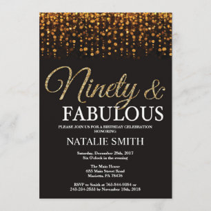 Invitation 90e anniversaire Ninety et Fabulous Gold Parties s
