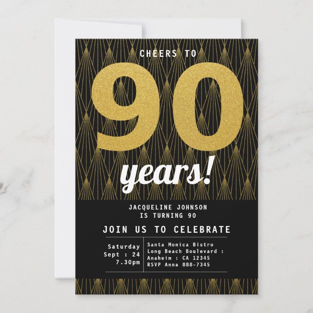Invitation 90e anniversaire Noir et Or (Devant)