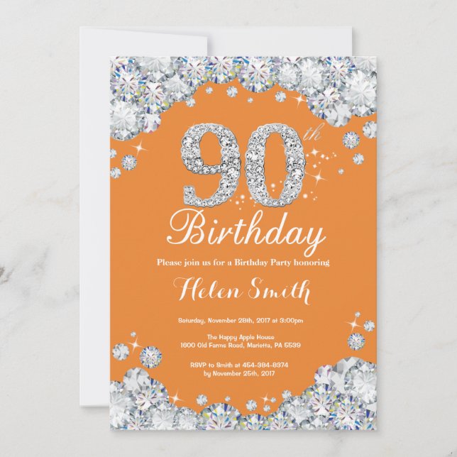 Invitation 90e anniversaire Orange and Silver Diamond (Devant)
