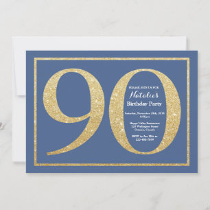 Invitation 90e anniversaire Parties scintillant bleue et or