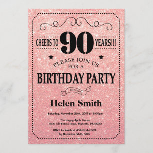 Invitation 90e anniversaire Parties scintillant d'or noir et 