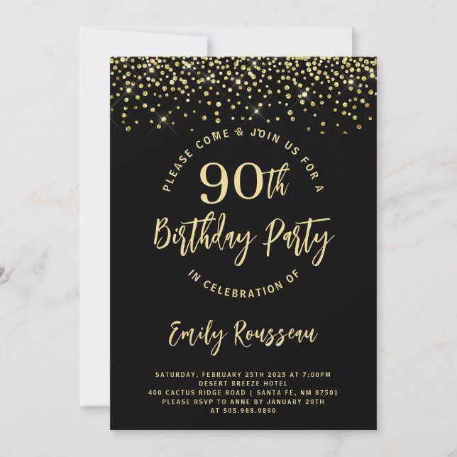 Invitation 90e anniversaire Parties scintillant or Confetti N (Devant)