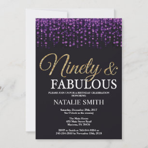 Invitation 90e anniversaire Parties scintillant violette et o