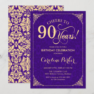 Invitation 90e anniversaire - Purple Gold Damask